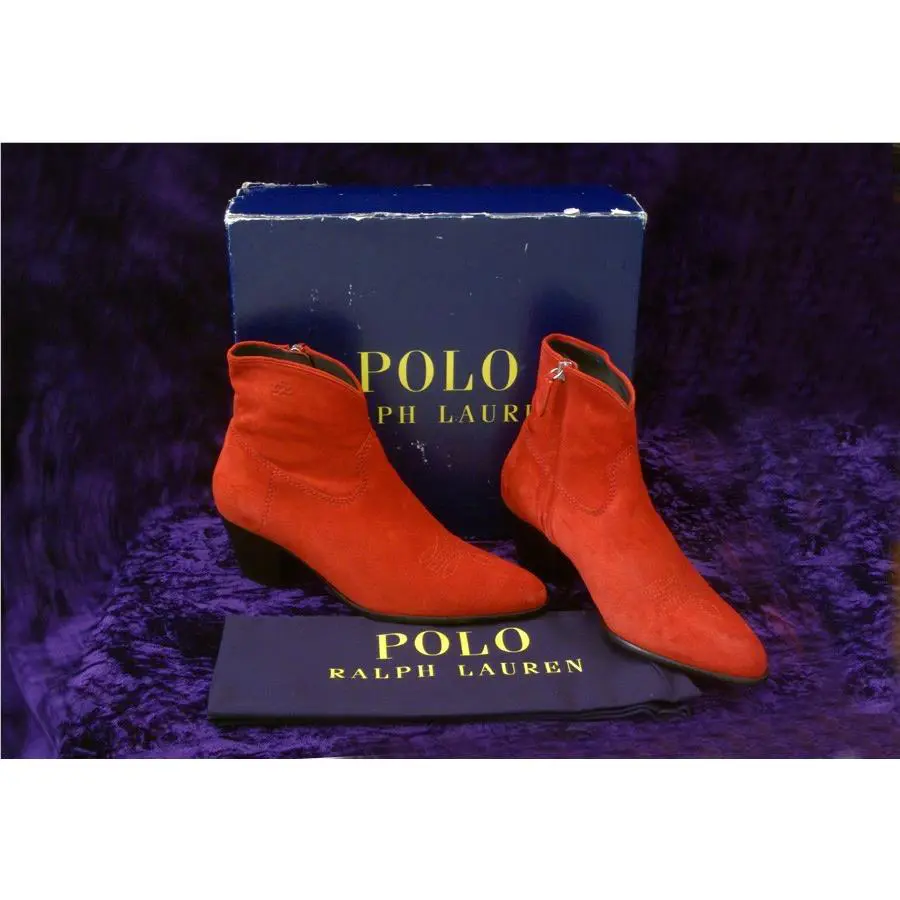 Polo Ralph Lauren Lucille-bo-csl Red Suede Ankle Boots W/dust Bag Box sz 8