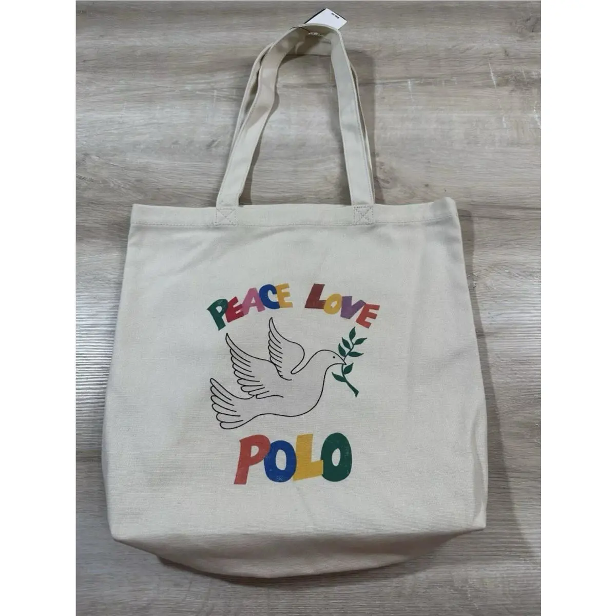Polo Ralph Lauren Womens Bag Canvas Tote Multicolor Peace Love Polo
