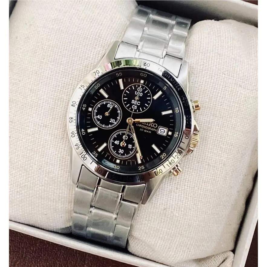 Seiko SBTQ043 Spirit Black Dial Chronograph Stainless Steel Men`s Watch