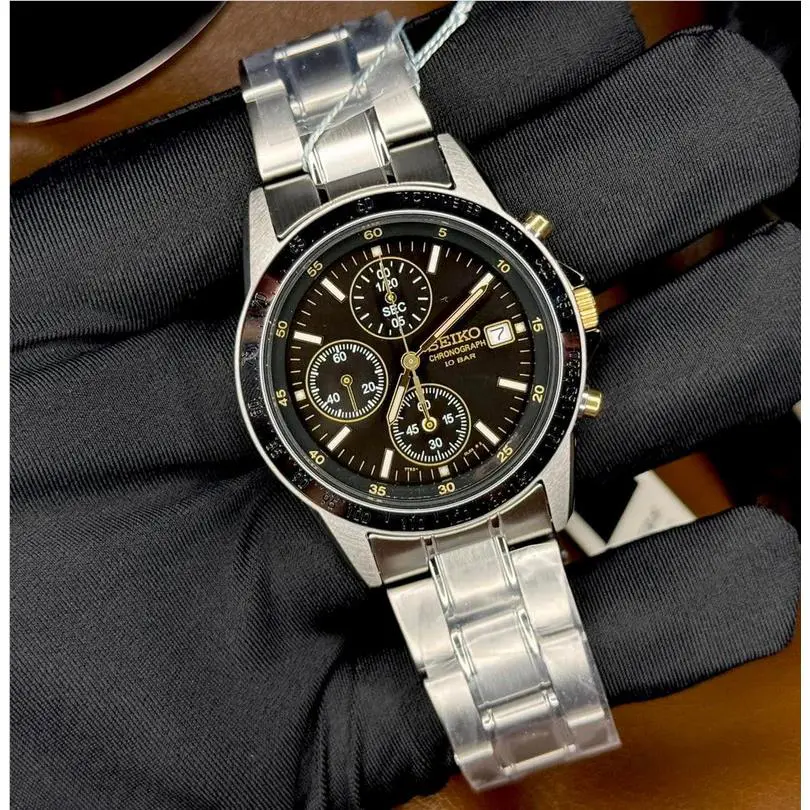 Seiko Spirit Black Dial Chronograph Stainless Steel Men`s Watch SBTQ043
