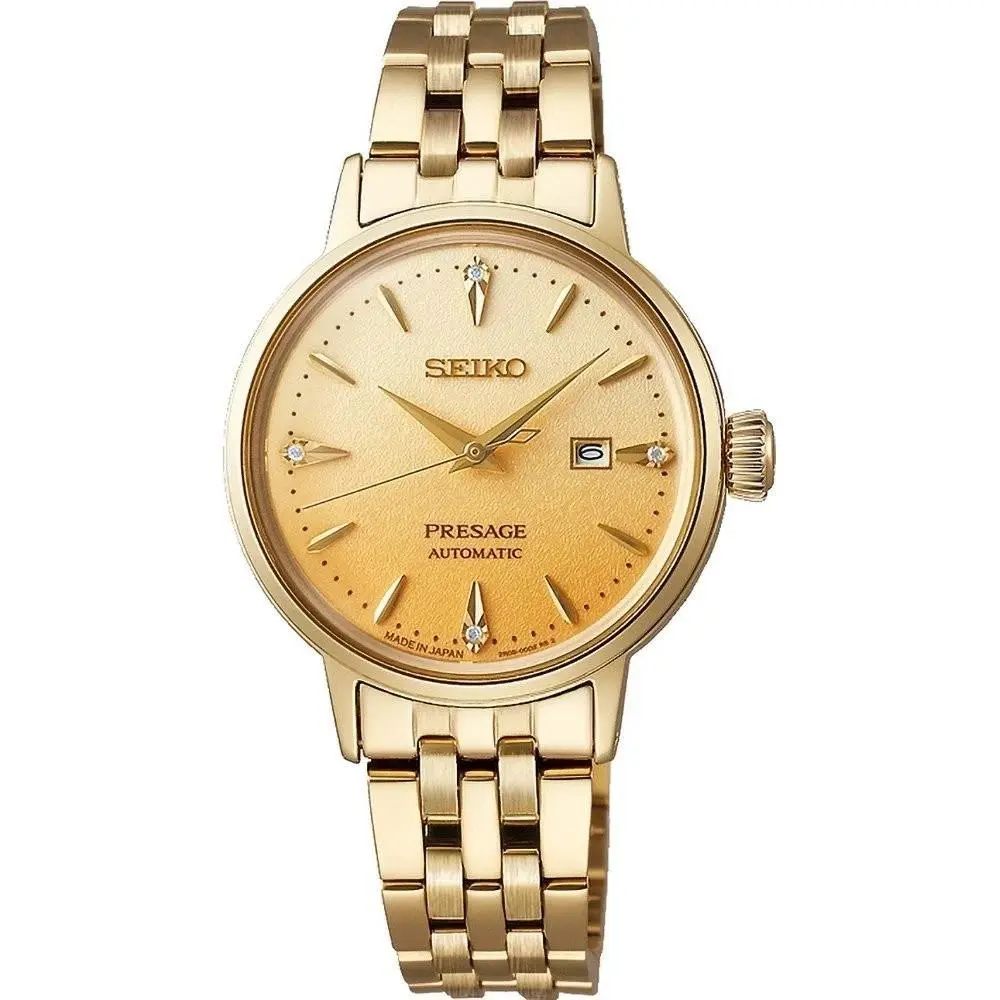 Seiko Women Presage Cocktail Time Automatic Gold Dial SRE018 - Dial: Gold, Band: Gold, Bezel: Gold