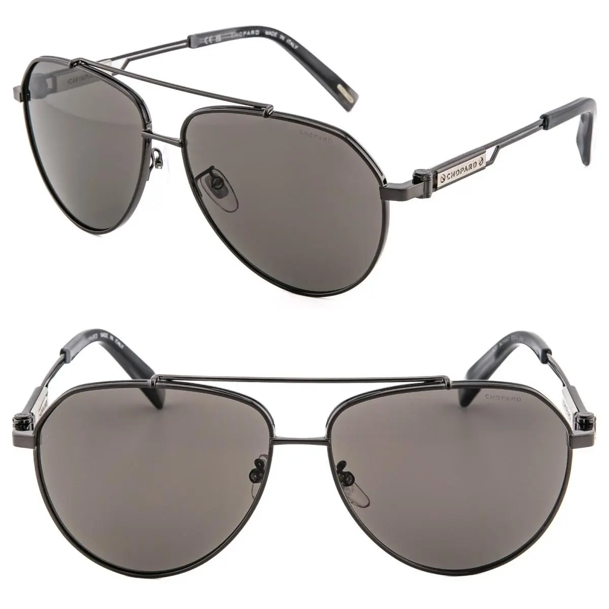 Chopard G63 Classic Racing Aviator Gunmetal SCHG63 Polarized Metal Sunglasses