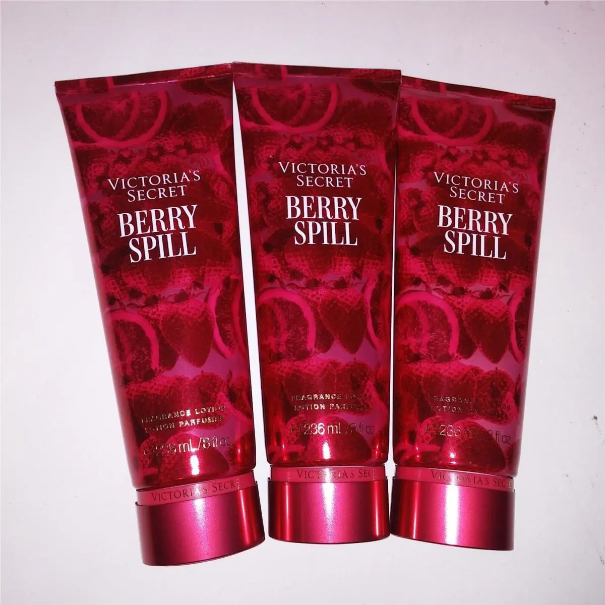 Set of 3 Victoria Secret Fragrant Lotion Berry Spill Full Size 8oz Each Gift Set