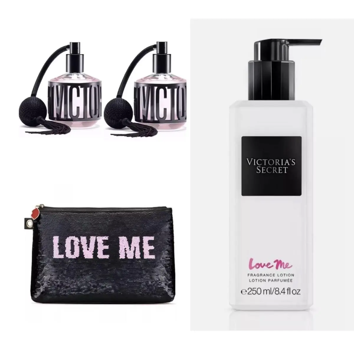 Victoria`s Secret Love ME Eau de Parfum 1.7 Fl.oz. 2 / Lotion / VS Beauty Bag