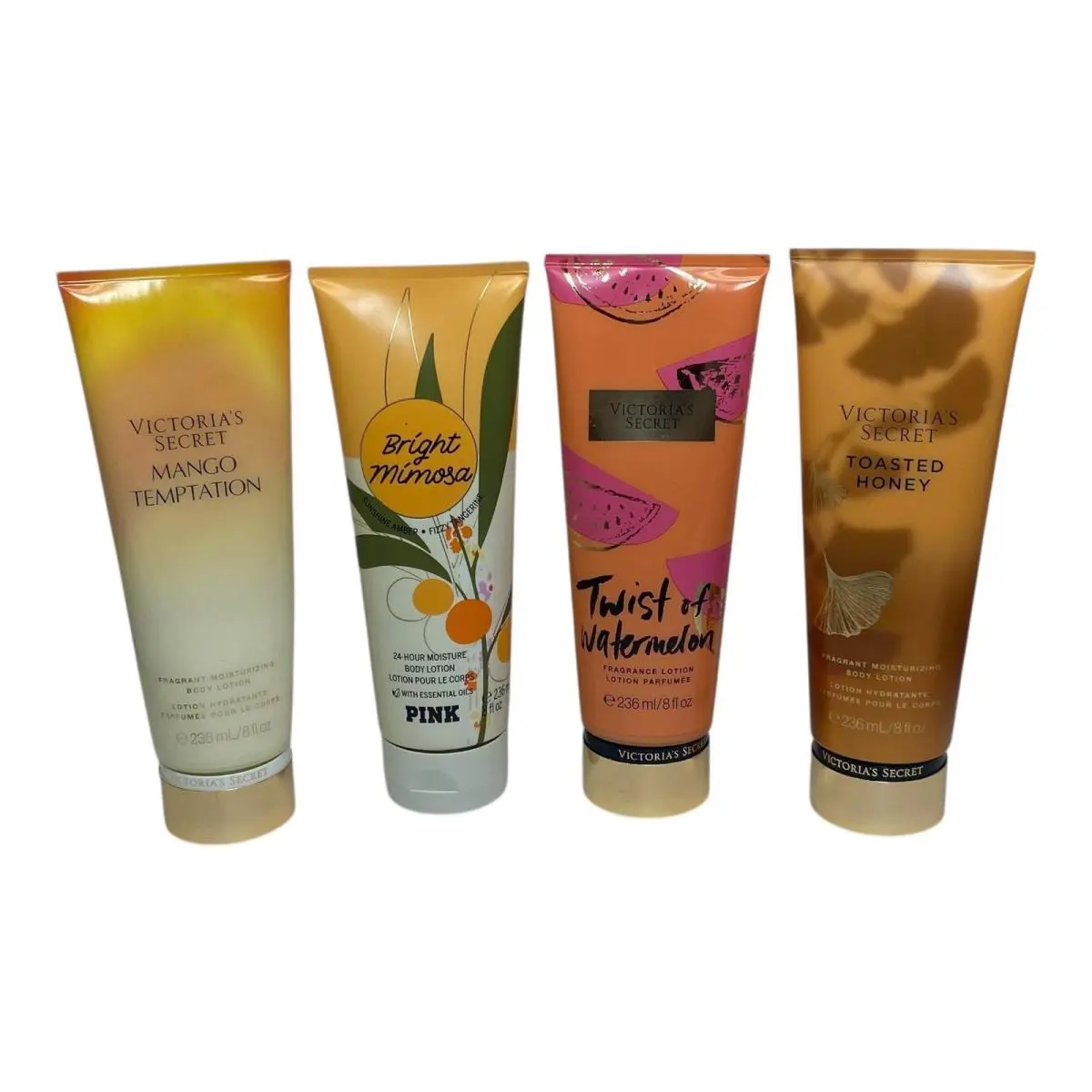 Victoria`s Secret Body Lotion 4 Pack 8 fl oz Mango Mimosa Watermelon Honey Pink