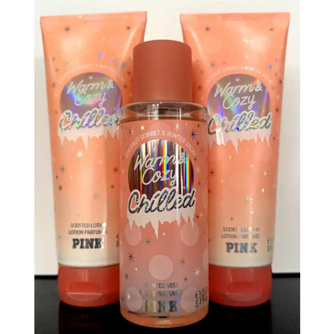 Victoria`s Secret Lot of 3 Warm Cozy Chilled Body Lotions Mist Set