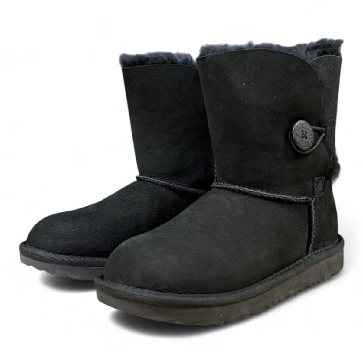 Ugg Kids Bailey Button II Boots Sheepskin Suede Waterproof Girls` Boots Black by UGG