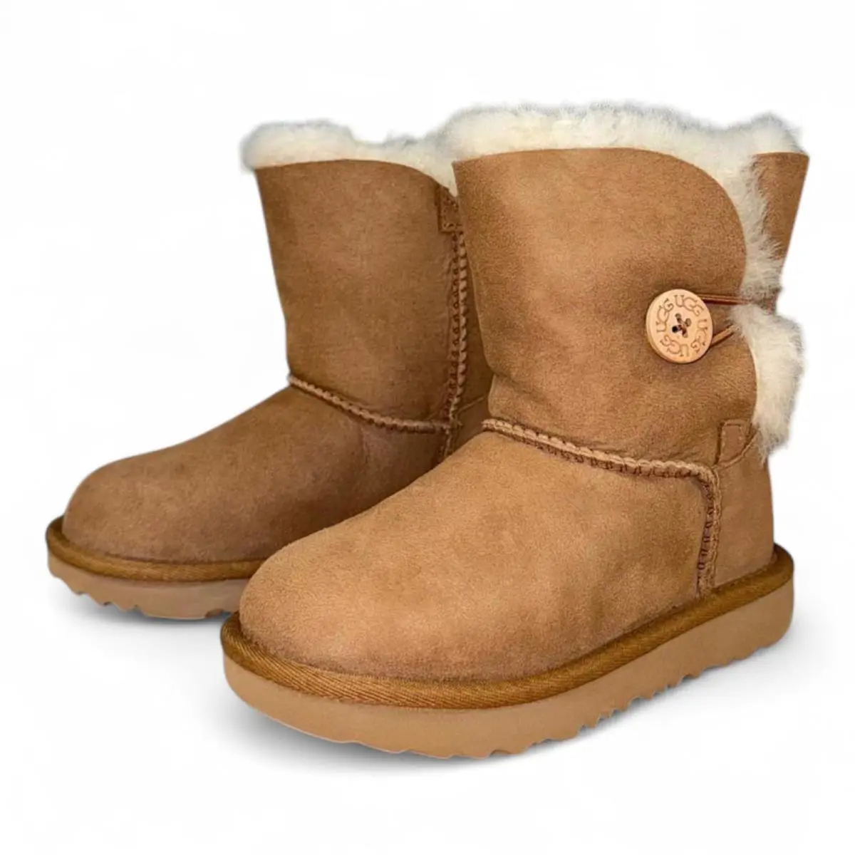 Ugg Kids Bailey Button II Boots Sheepskin Suede Waterproof Girls` Boots Brown by UGG