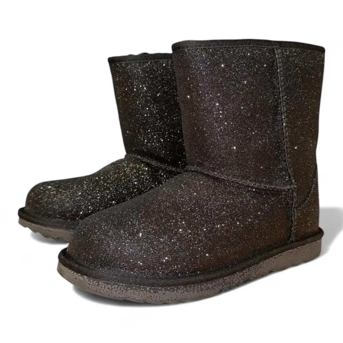 Ugg Kids Classic Short Glitter Wool Lined Mid-calf Winter Boots - Black