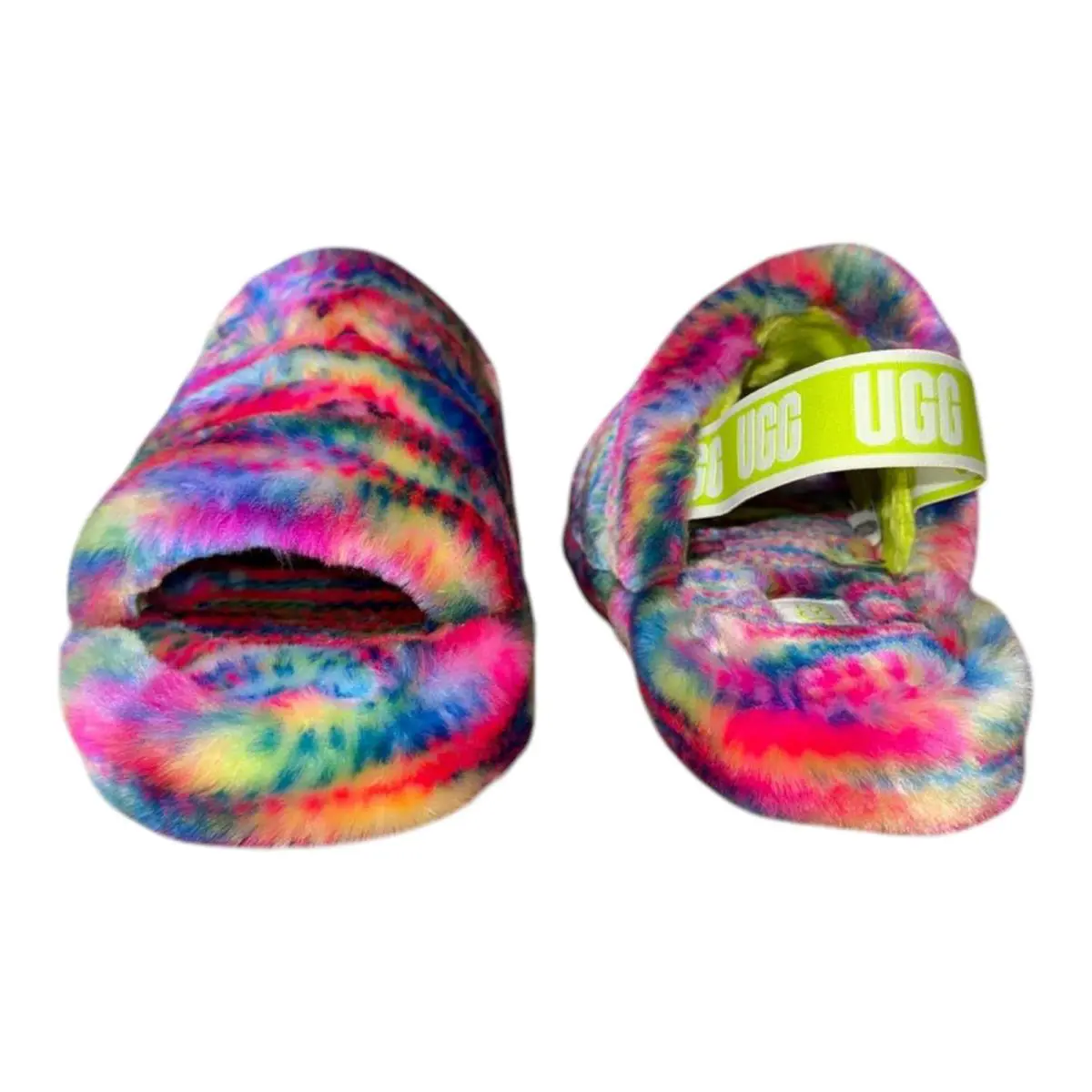 Ugg Fluff Yeah Pixelate Kids` Shearling Slingback Platform Sandals - White