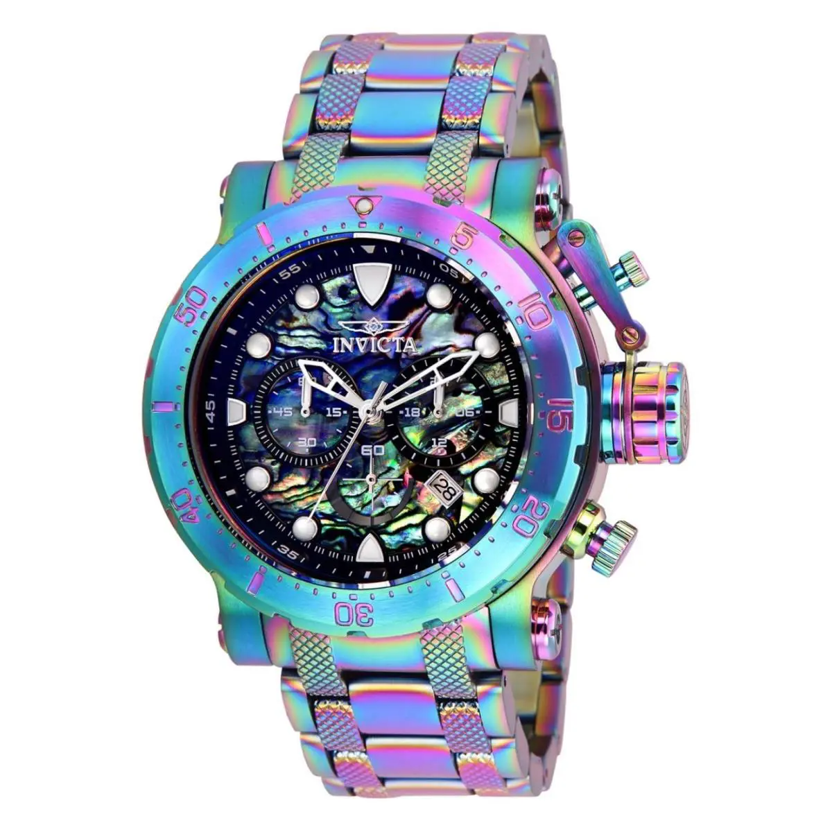 Invicta Men`s Bolt 52mm Chronograph White Dial Iridescent Stainless Steel Watch