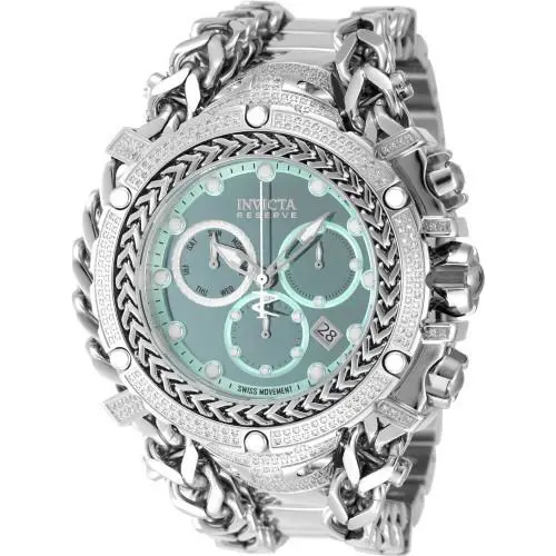 Invicta Men`s 58.30mm Swiss 1.7472 Diamond Gladiator Quartz Chronograph SS Watch - Dial: Turquoise, Band: Steel, Bezel: White , Steel