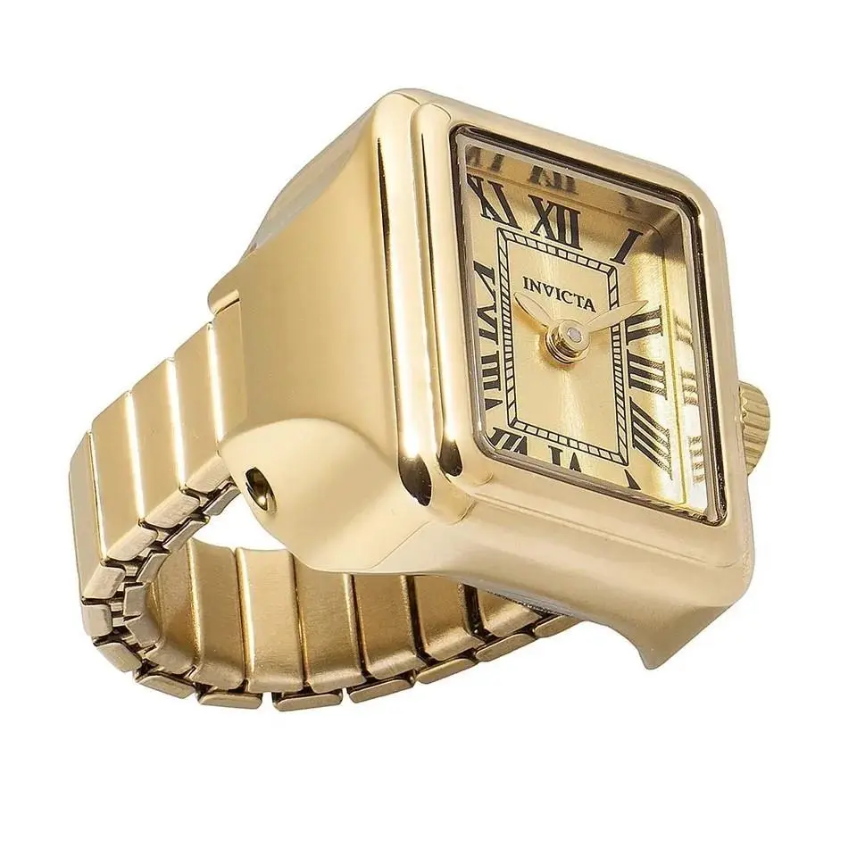 Invicta Mini Angel Women`s Ring Watch 18mm Gold Tone Square Stretch Band 49895 - Dial: Gold, Band: Gold