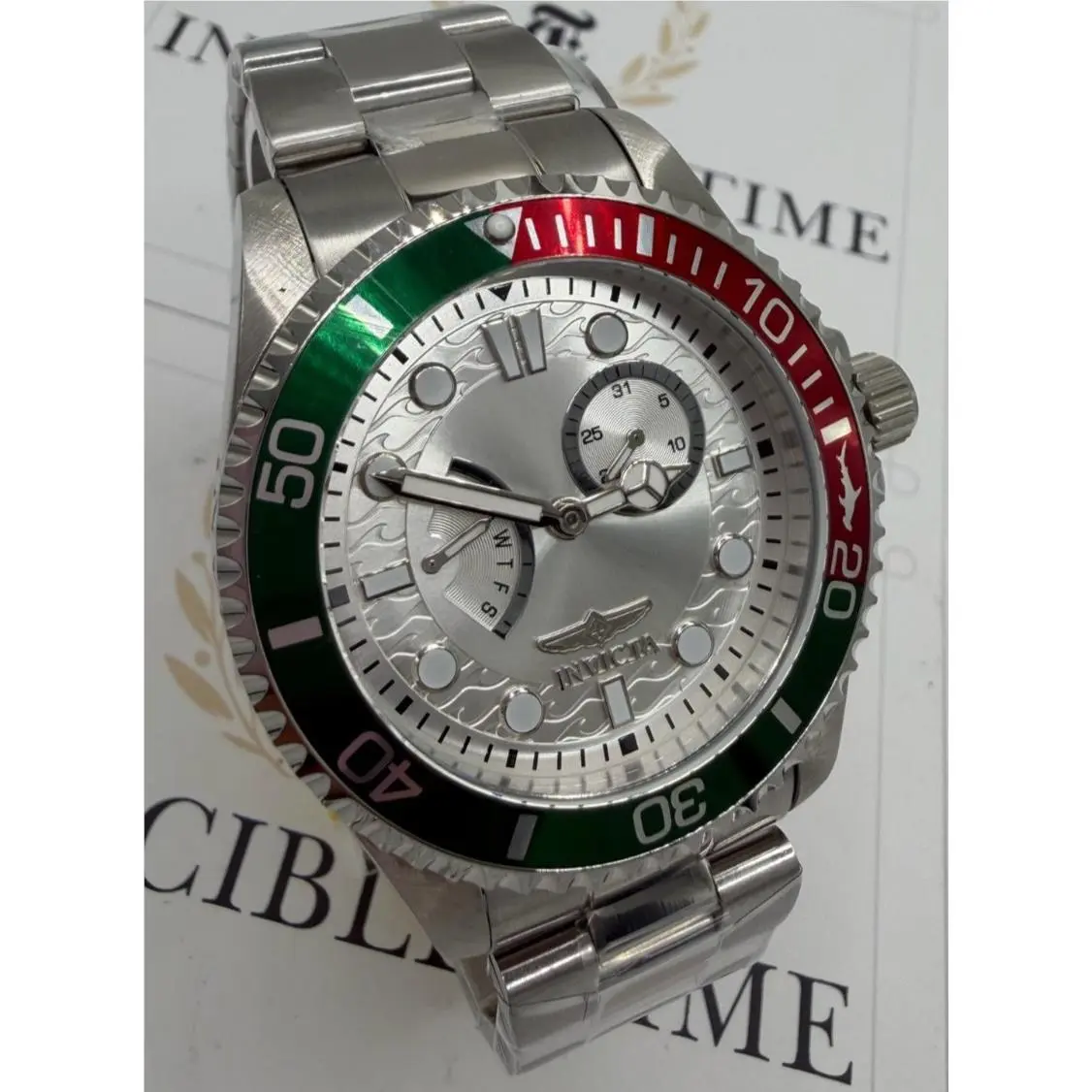 Invicta Pro Diver Mexican Flag Colors Bezel Men`s Watch - 43mm Steel 49714
