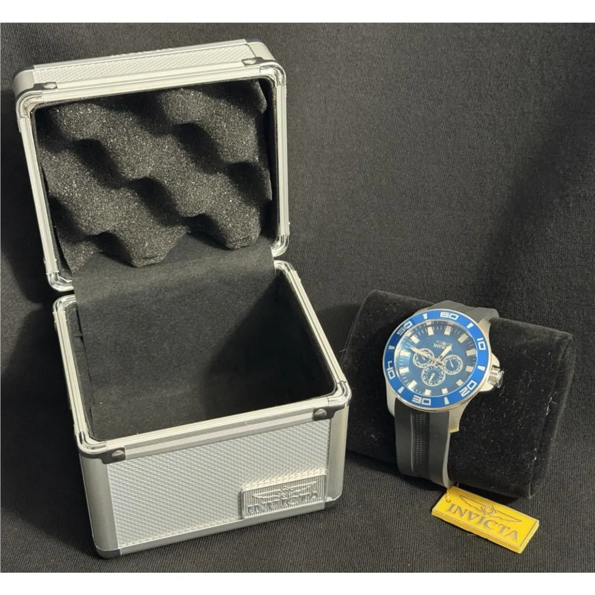 Pro Diver Men`s Watch Chronograph Blue Dial Black Silicone Strap 37186 by Invicta