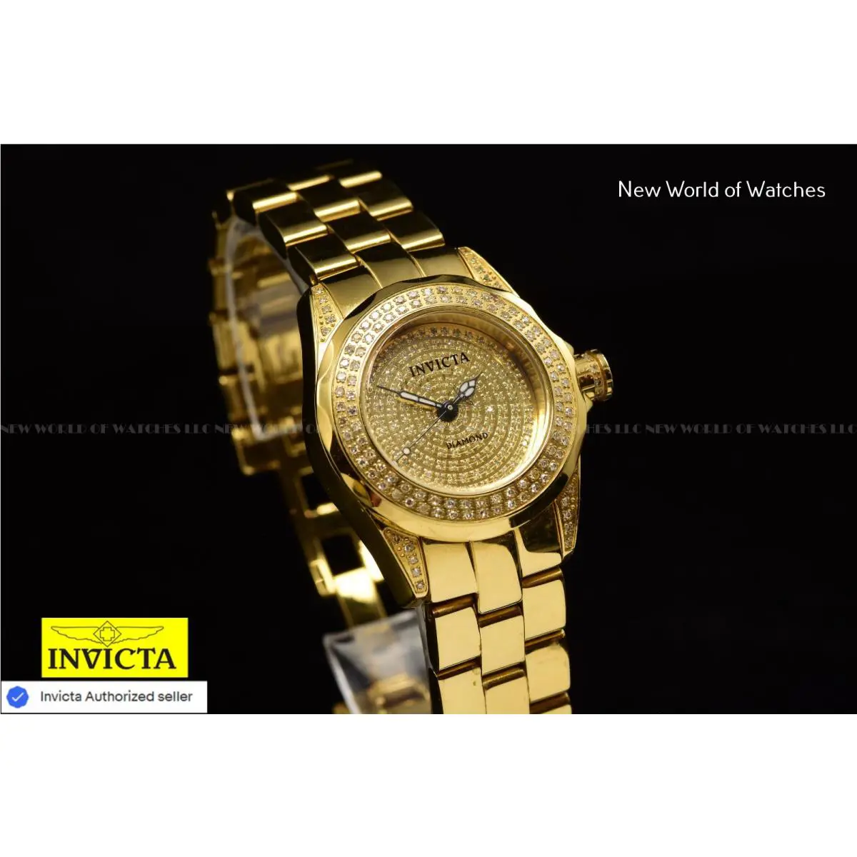 Invicta Women Pro Diver Gold Tone 269 Diamonds 1.13 Carat Swiss Ronda SS Watch