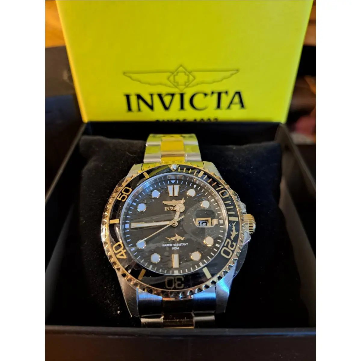Invicta Pro Diver Men`s Watch 43mm Gold Steel 2 Tone Band 30023