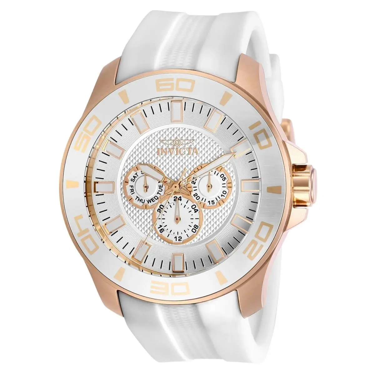Invicta Pro Diver 50mm Quartz Chronograph Men`s Watch White w/ Rose Gold 30111