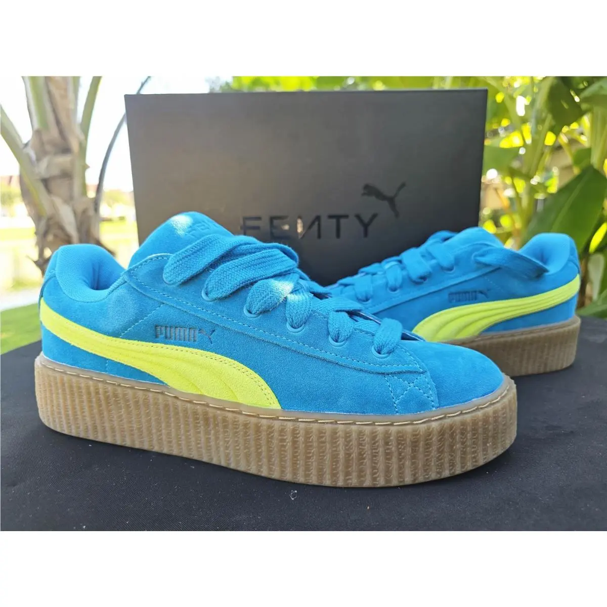 Men’s Size 12  Fenty Creeper Phatty Speed Blue Lime Suede Sneaker 396403-02 by Puma