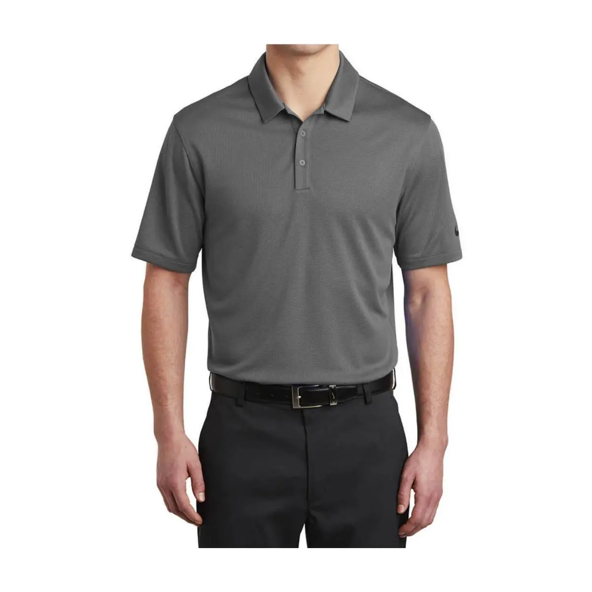 Nike Men`s Dri-fit Hex Textured Short Sleeves Grey Polo