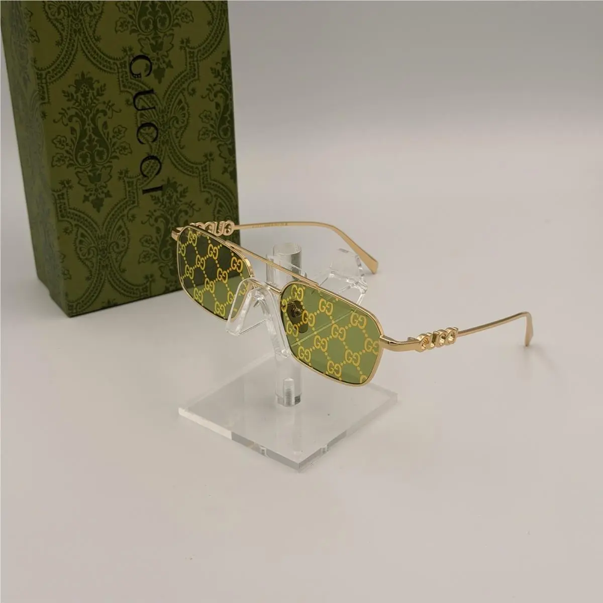Gucci GG1804S 002 Sunglasses Gold Frame Yellow GG Lens 54mm Ships Today