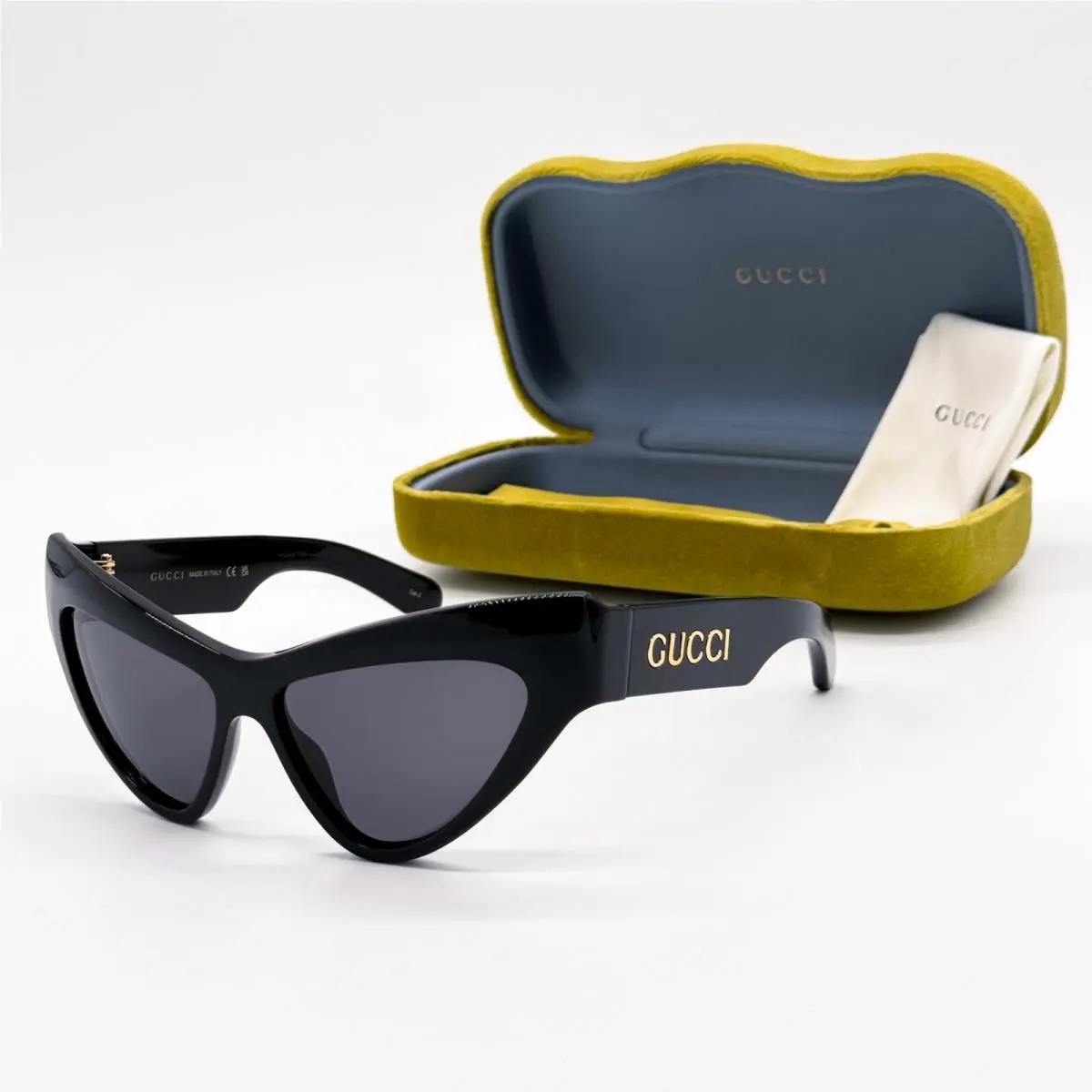 Gucci GG1294S 001 Women Shiny Black Grey Cat Eye Sunglasses Gucci