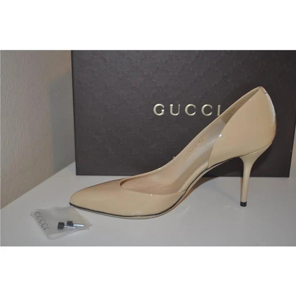 Noah Patent Leather D`orsay Pumps Heel Shoe Beige Point Toe EU 36 by Gucci