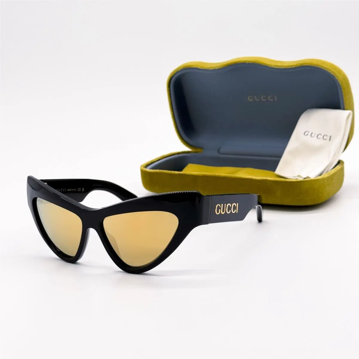 Gucci GG1294S 002 Women Shiny Black Gold Cat Eye Sunglasses Gucci