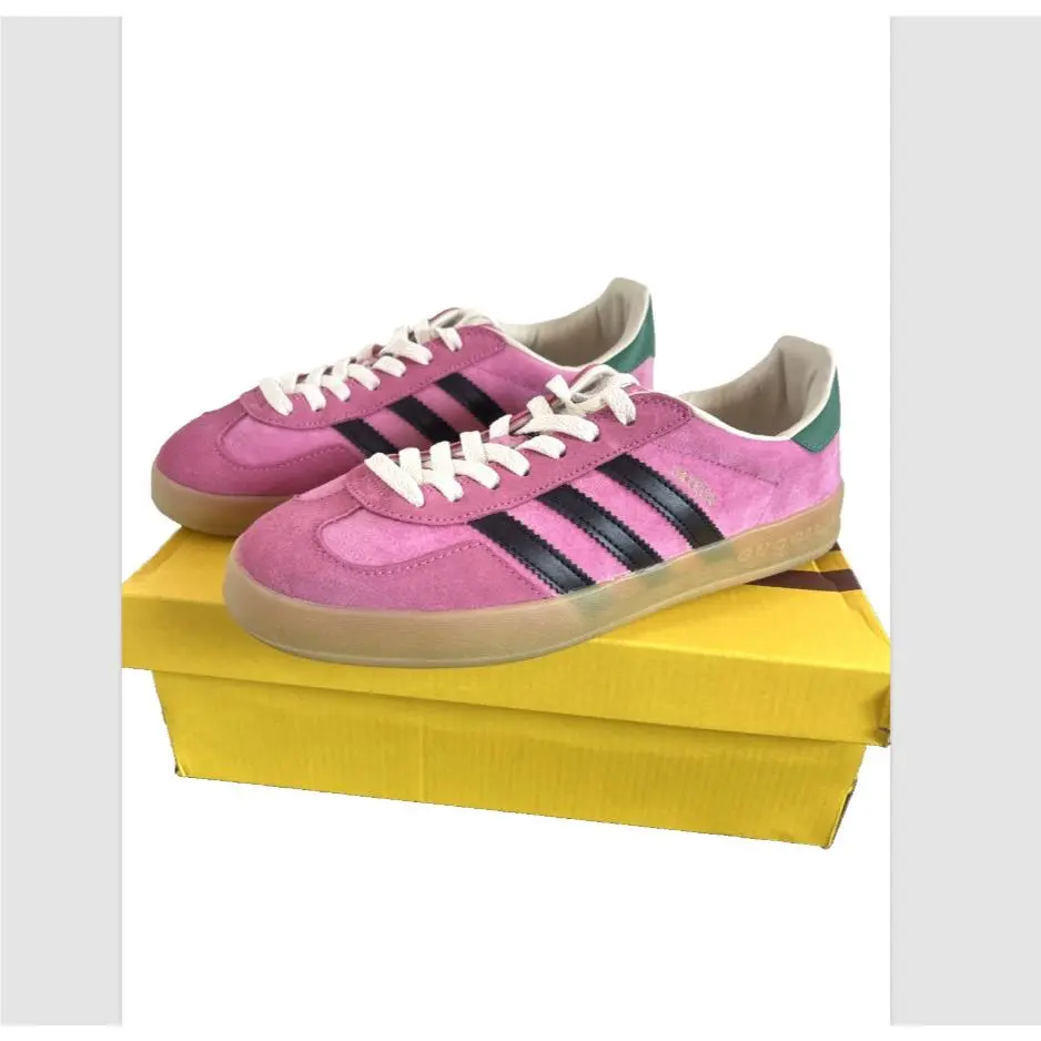Gucci x Adidas Gazelle Sneakers Men`s Pink Velvet Italy Size US 9 /eu 42 2/3