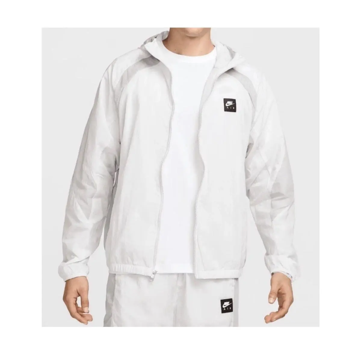 Men Size L  Woven Full Zip Jacket Hoodie HJ0634-009 White Platinum by Nike