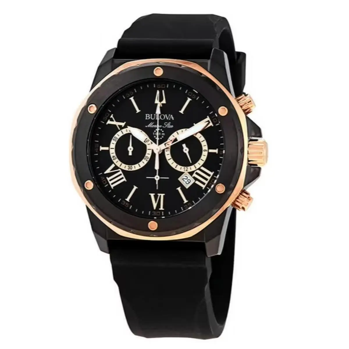 Bulova Men`s Black and Rose Gold Chronograph Watch