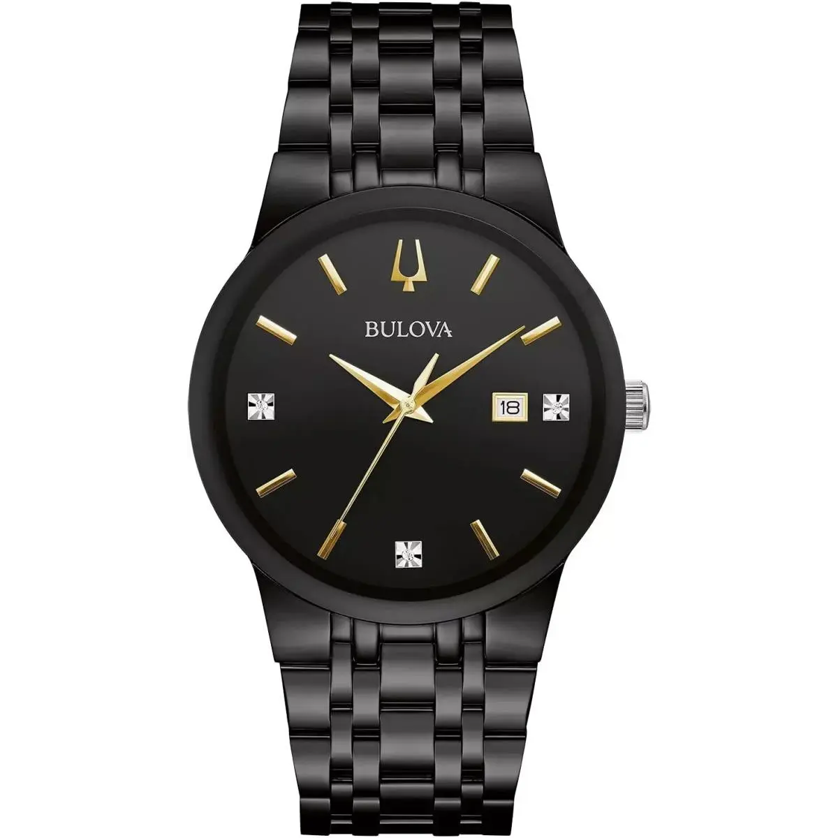 Bulova Men Watch Stainless Steel Black Tone Quartz Diamond Accent Watch 98D166