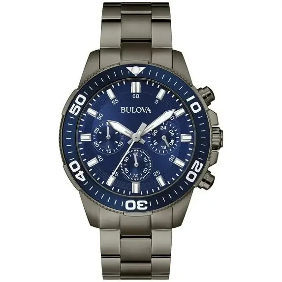 Men`s Chronograph Sport Gray Blue Dial Quartz Watch 42MM 98A314 by Bulova