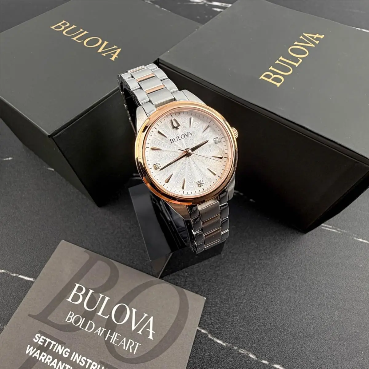 Bulova 98P200 Lady Sutton White-rose Gold Diamond Quartz Women`s Watch 28mm