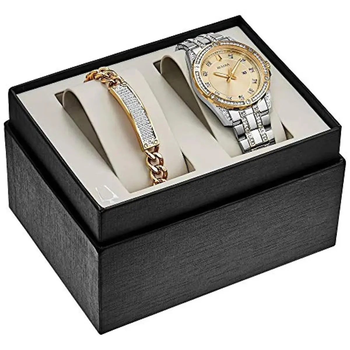 Bulova 98K106 Gold Silver Tone Crystal Watch and Bracelet Men`s Gift Set