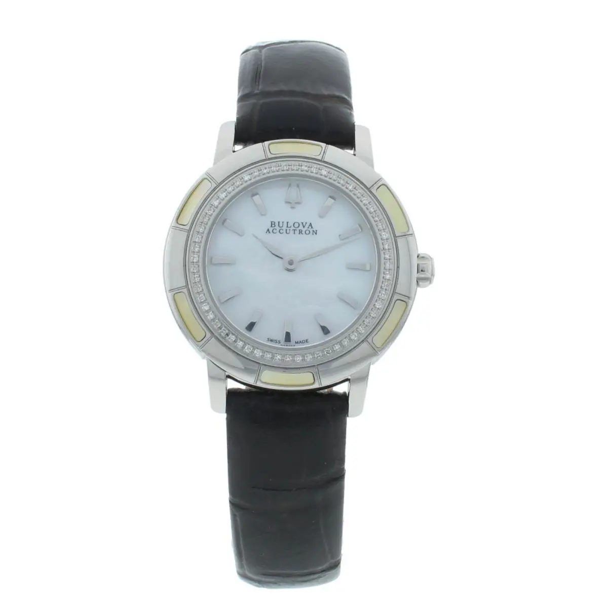 Bulova Accutron Quartz White Mop Dial Steel Diamond 32mm Ladies Watch 63R137