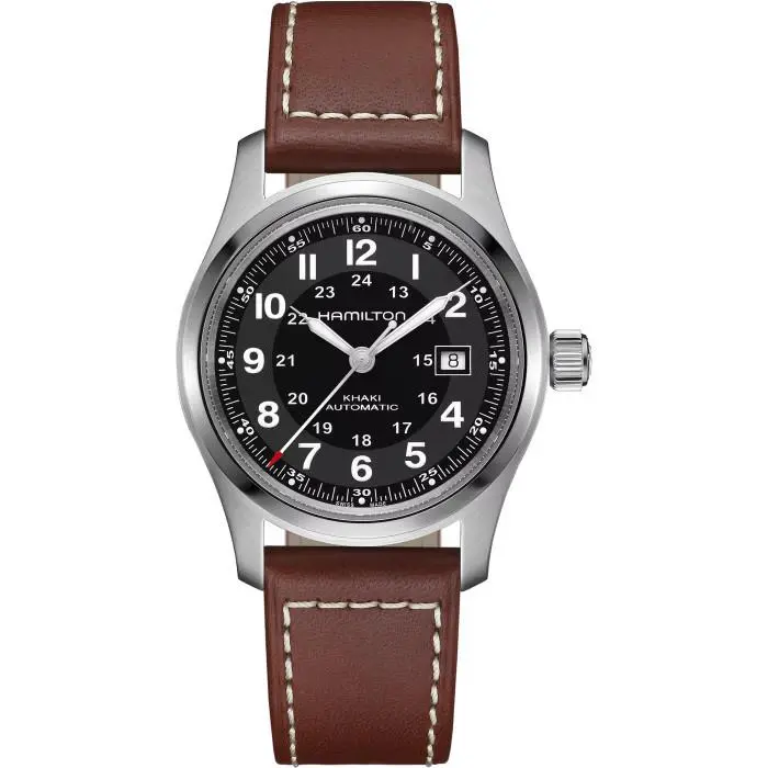 Hamilton Khaki Field Auto Automatic 42mm Black Dial Leather Band Watch H70555533