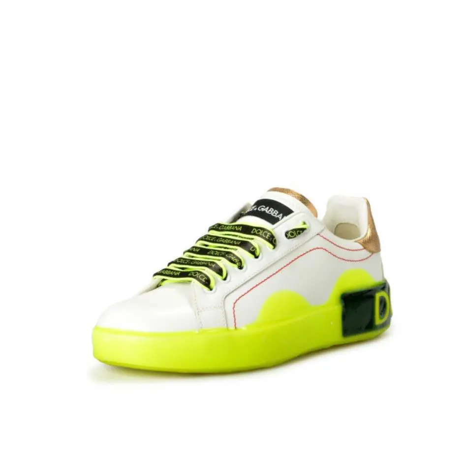 Dolce Gabbana Portofino Women s US 7.5 White Neon Leather Up Low Top Sneakers