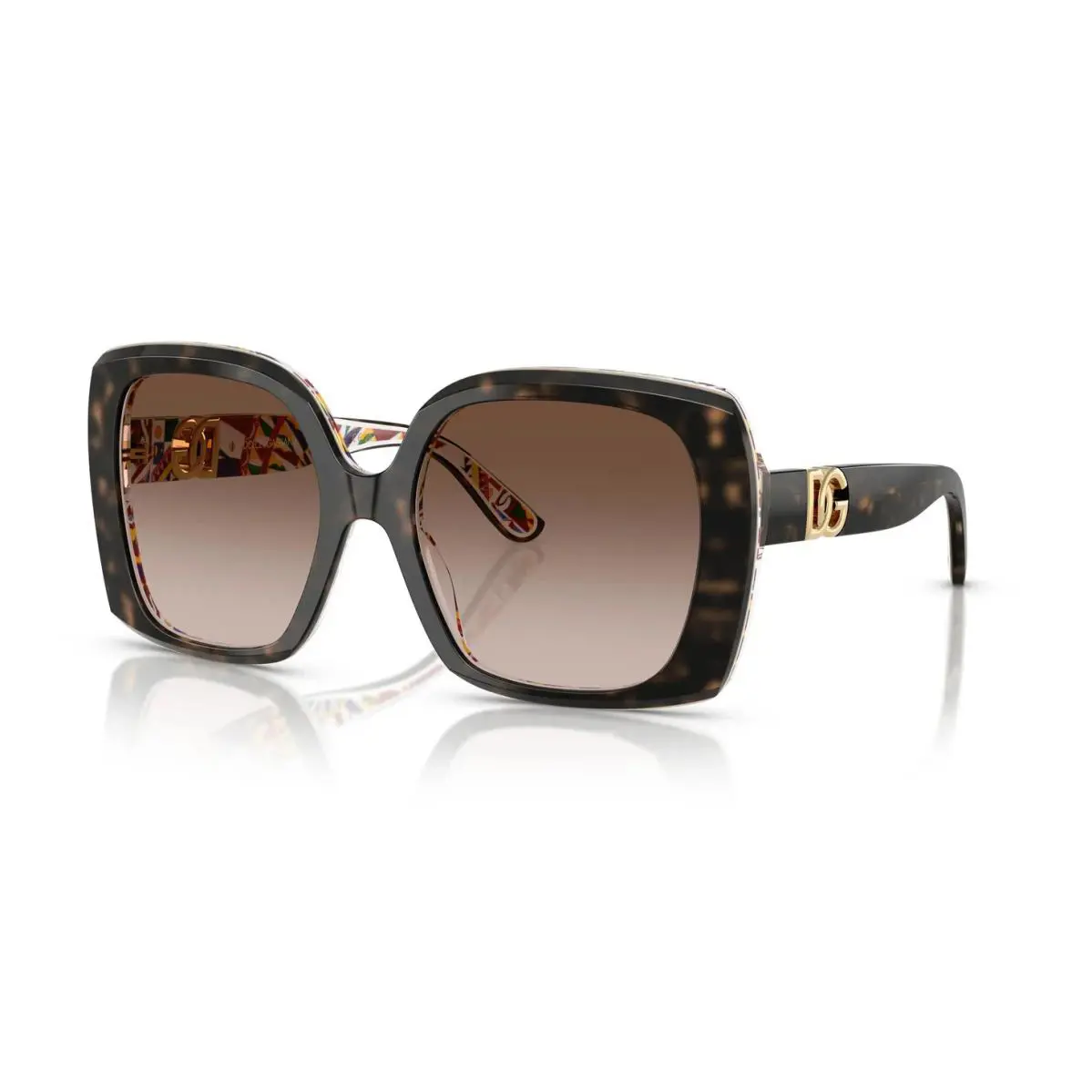 Dolce Gabbana DG 4475 Havana On White Barrow/brown Shaded 321713 Sunglasses - Frame: Havana On White Barrow, Lens: Brown Shaded