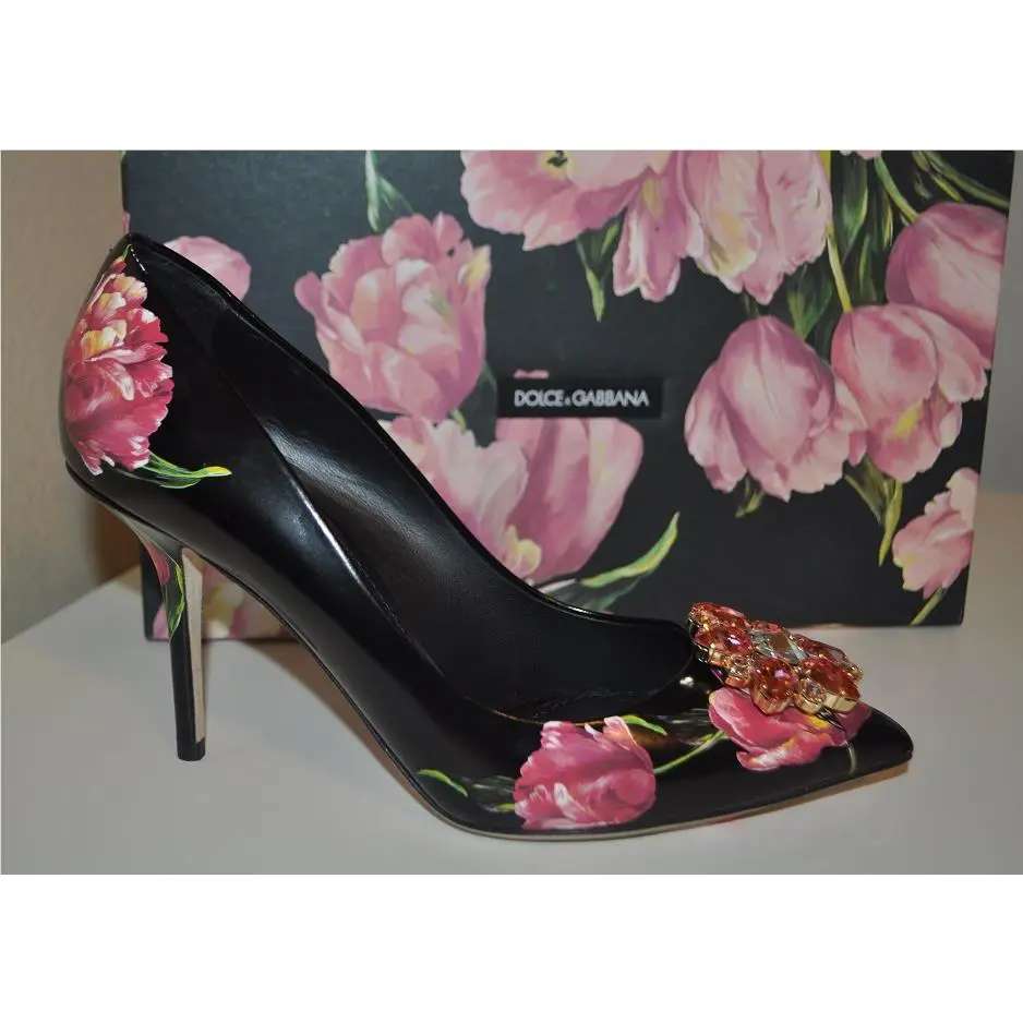 Dolce Gabbana Floral Pointy Toe Pump Shoe Crystal Embellish Flower 9.5 / 9 US by Dolce & Gabbana