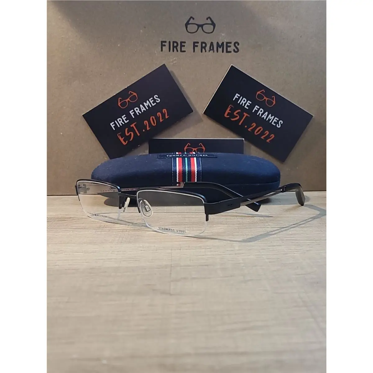 Tommy Hilfiger TH 1070 Dyl Black Rectangular Half Rim Frame Eyeglasses 52-18-140