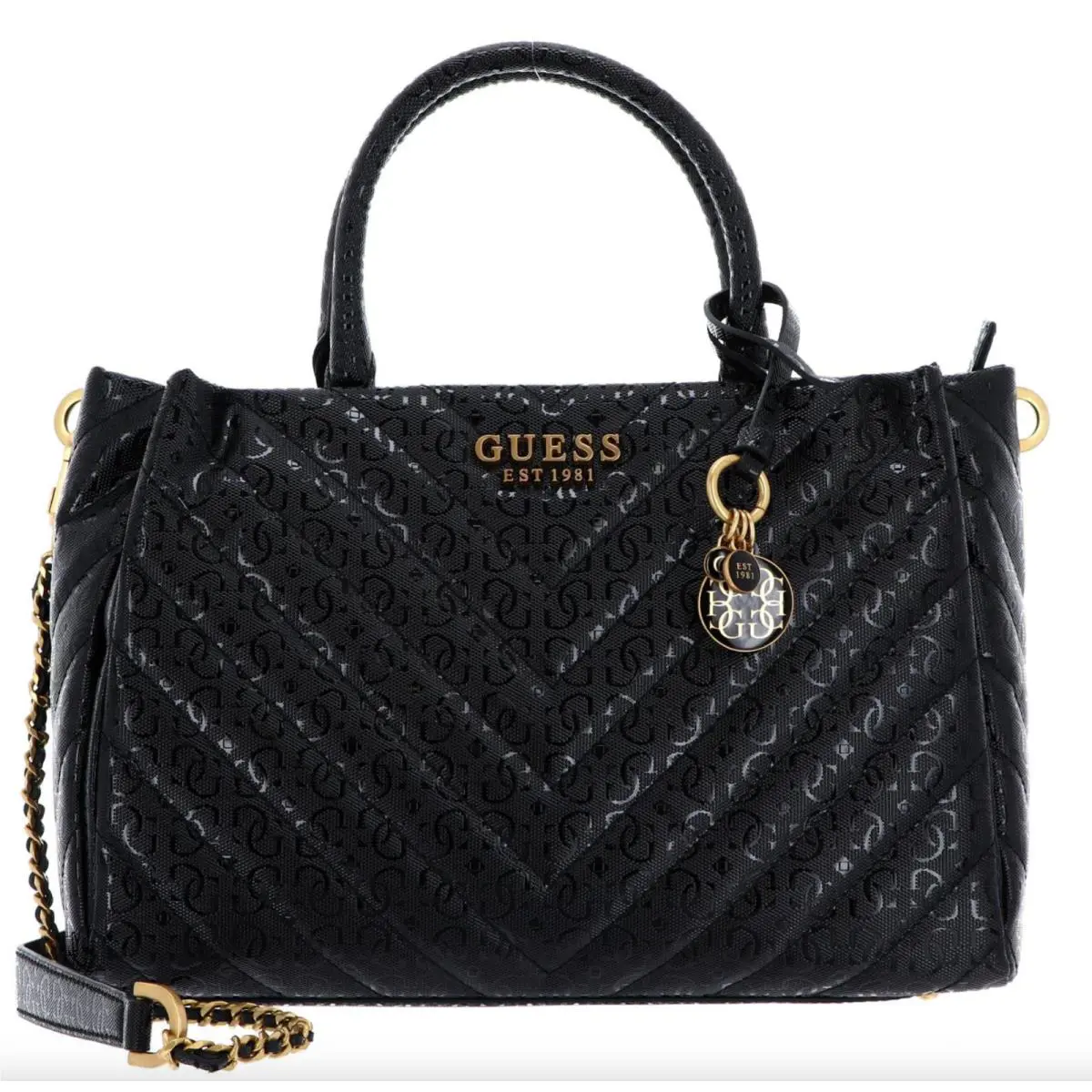 Guess Jania Society Quilted Medium Satchel Crossbody Logo Embossed IS