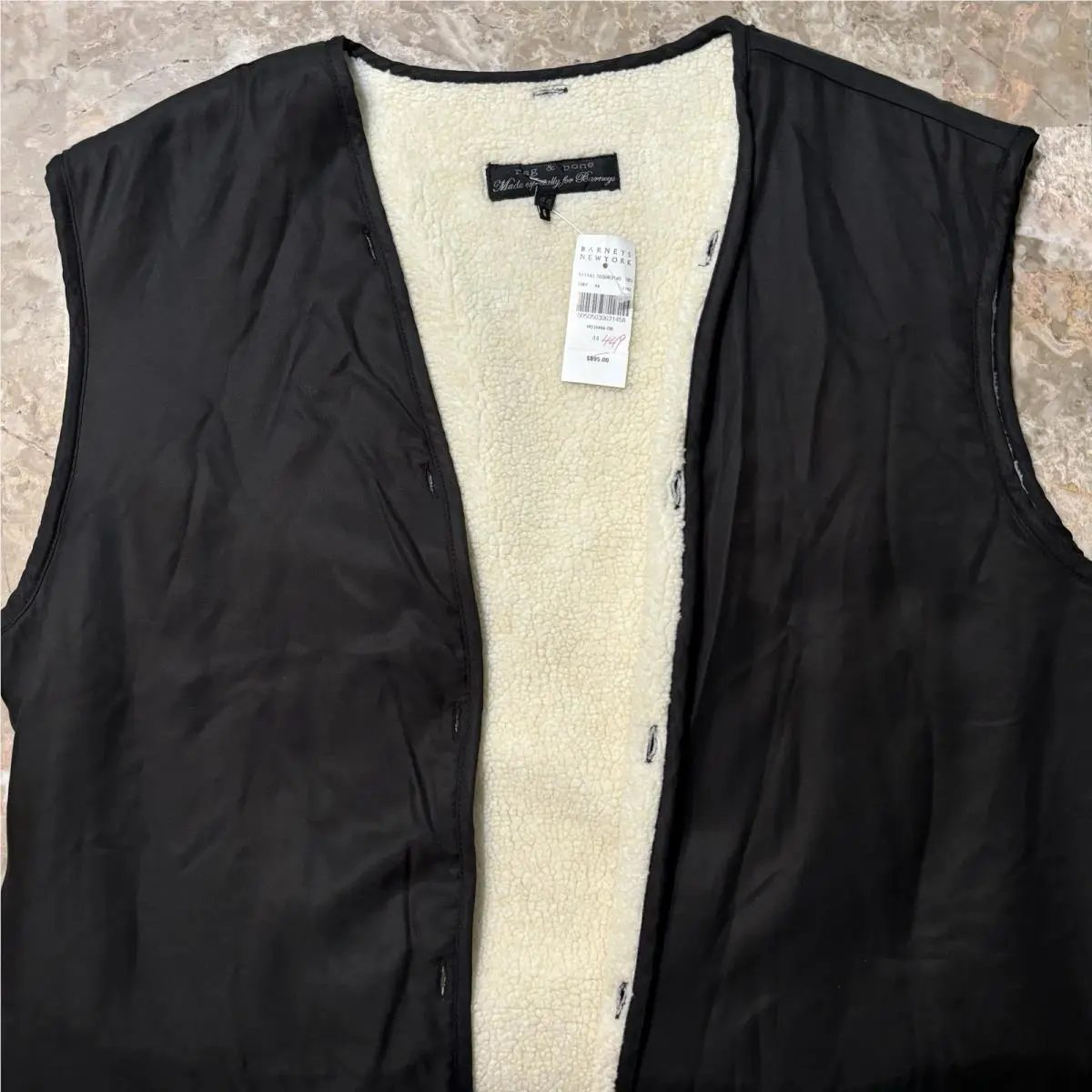 Rag Bone Vest Mens Size 44 Black Sherpa Lined Lace Up Western Barneys