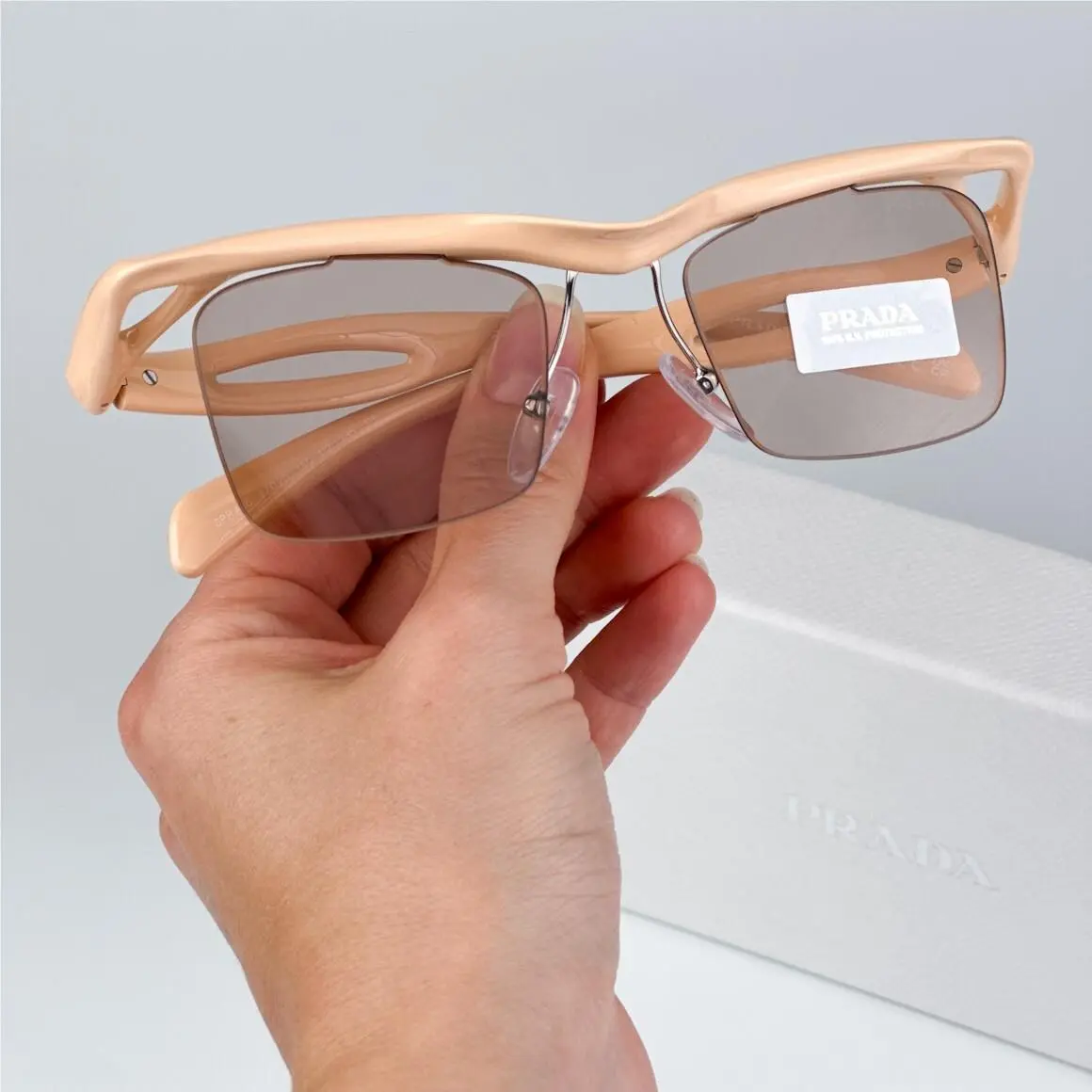 Prada Women Sunglasses Peach Light Brown Rectangle PRA15S 18Q4I2