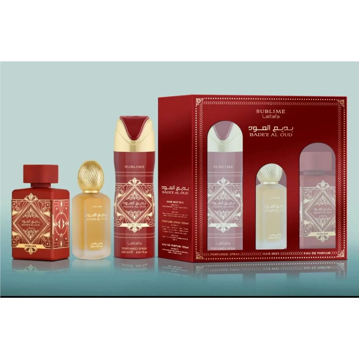 Lattafa Bade’e Sublime 3pc Set: 3.4oz Edp Spray + 1.7oz Hair Mist + 6.7oz Body