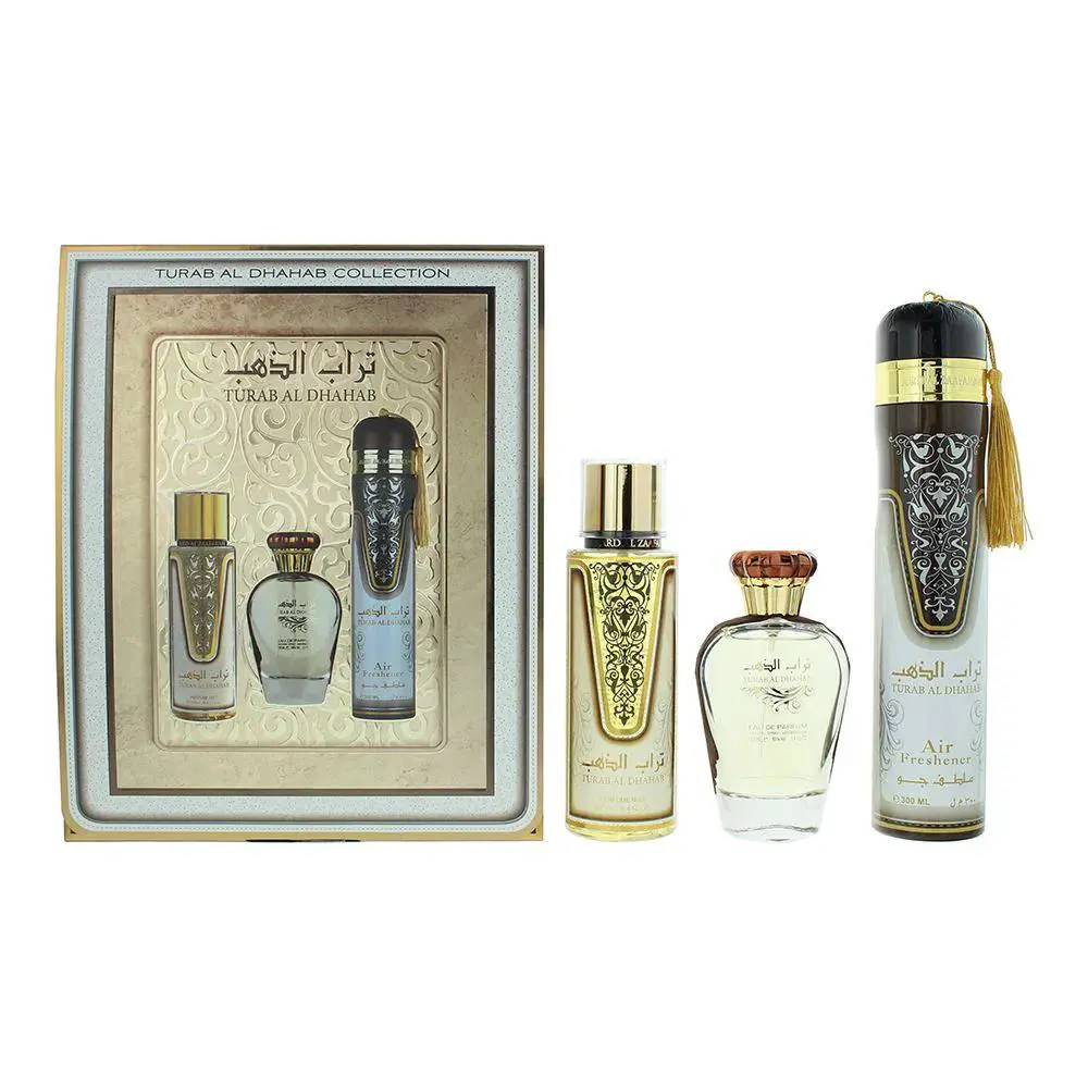 Lattafa Turab Al Dhahab Collection 3-Piece Gift Set Eau De Parfum / Air Freshener /