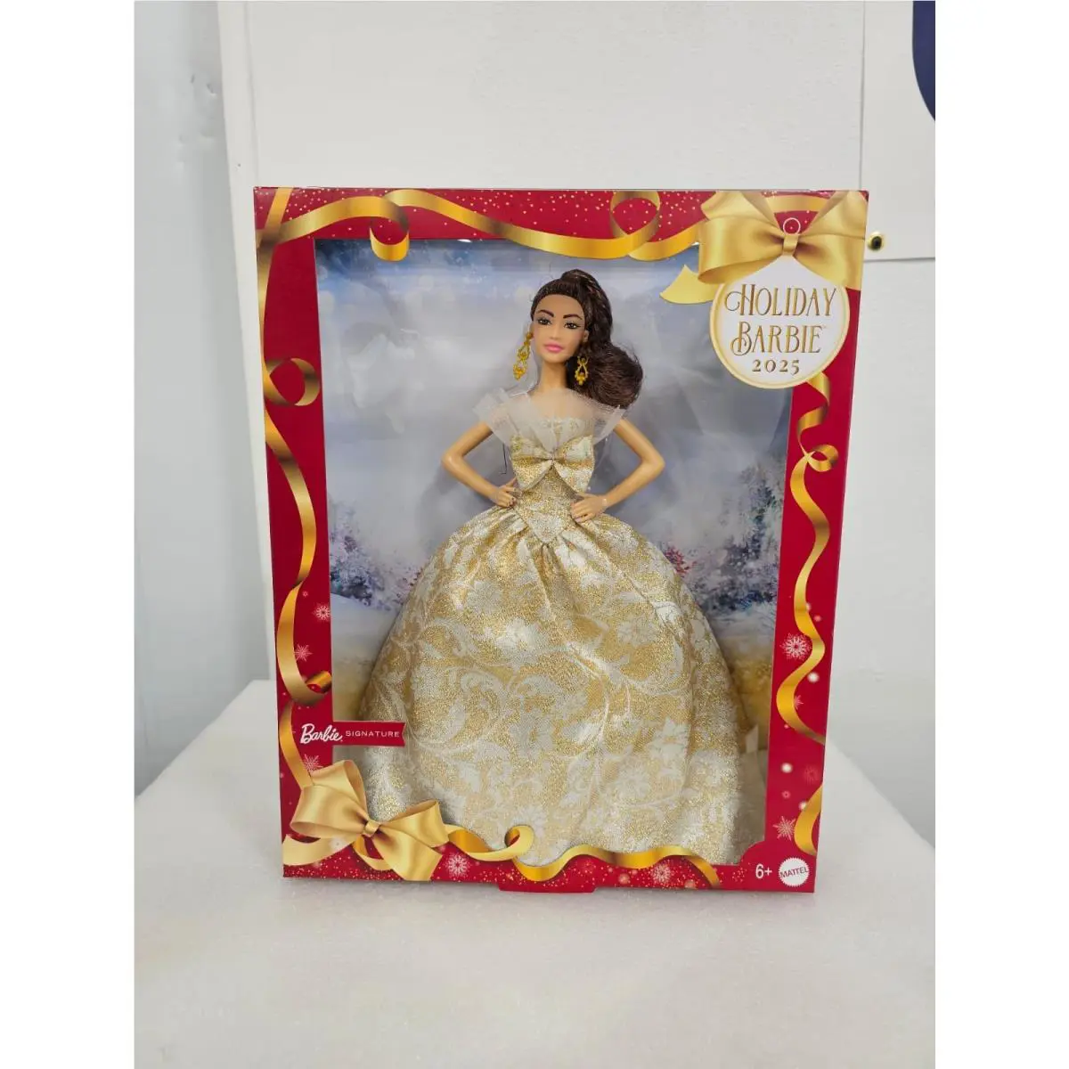 Barbie Signature Holiday Doll 2025 Brown Hair in Ponytail Silver Gold Gown JBJ03