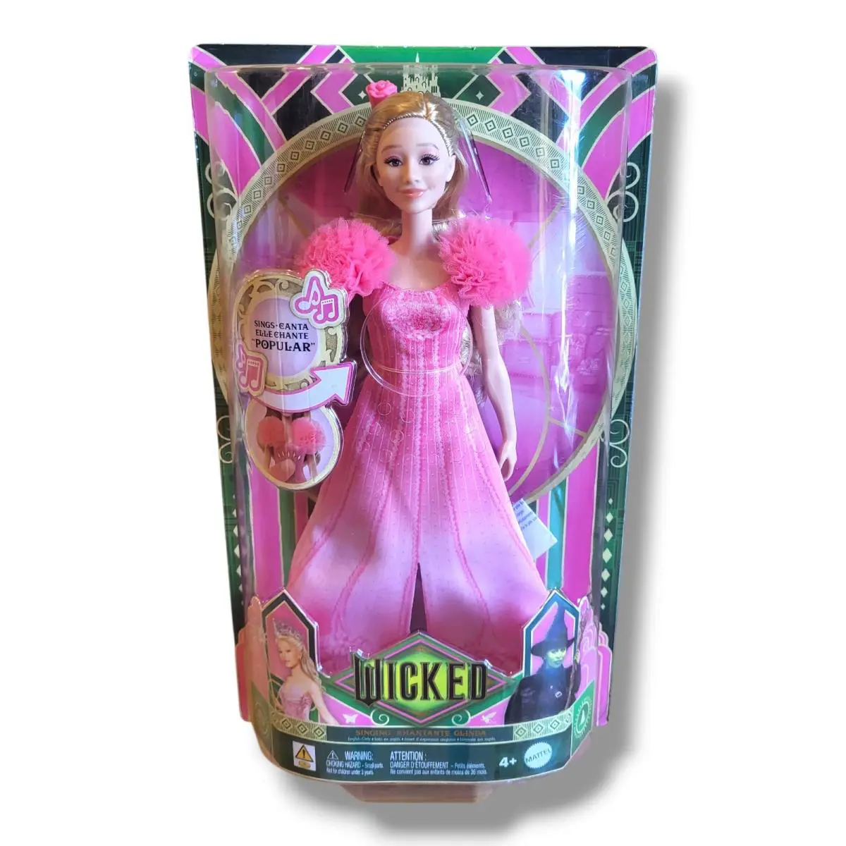 Collectible Mattel Wicked Singing Glinda Doll with Url Error Misprint On Pkg