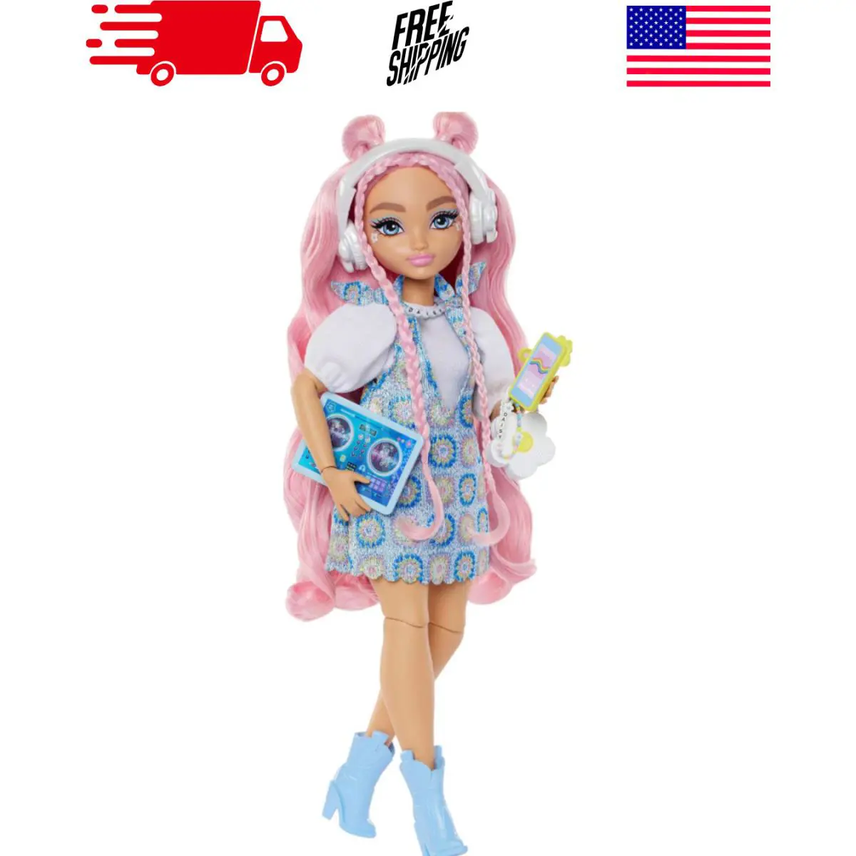Dream Besties Fashion Doll with Pink Hair and 9 DJ Themed Accessories