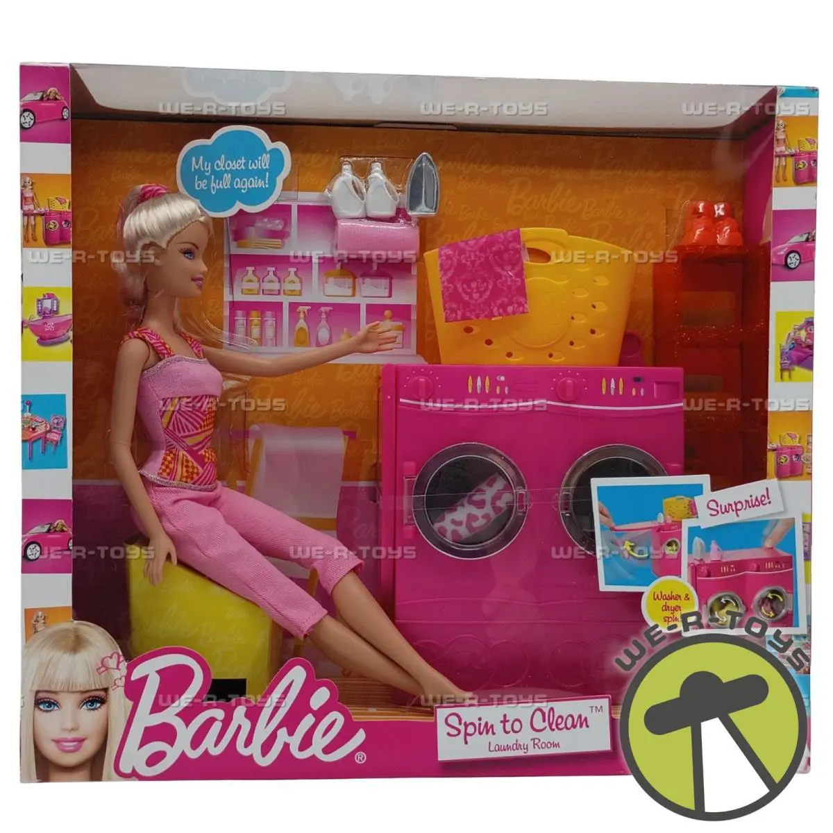Barbie Spin To Clean Barbie Doll Laundry Room Playset T7182 Mattel 2010